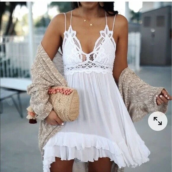 FP One Free People Adella Lace Sheer Slip Dress White Women's Size XS H14119 - Picture 1 of 13